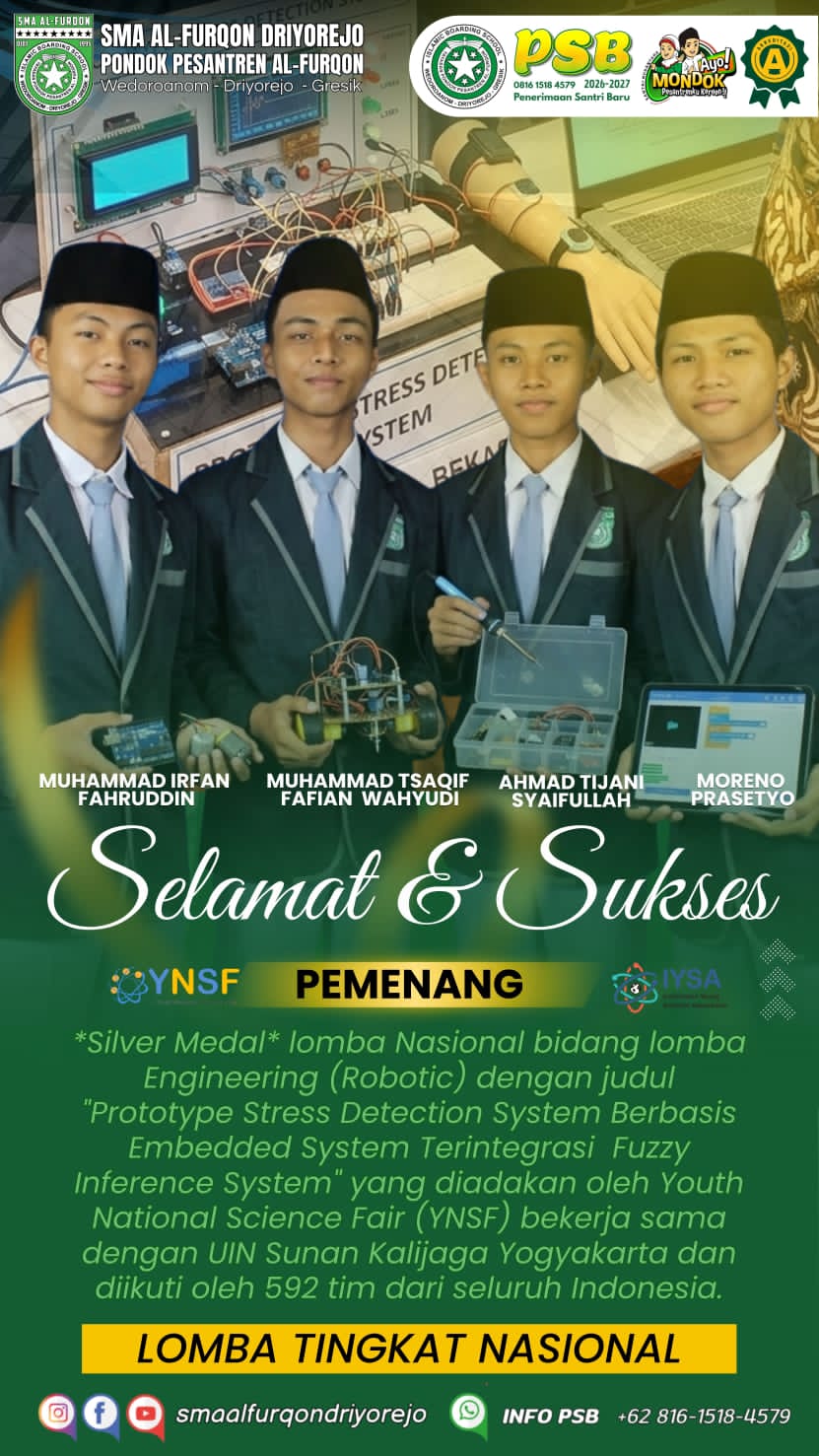 Flyer penghargaan yang diterima siswa SMA Al-Furqon Ponpes Al-Furqon Gresik.