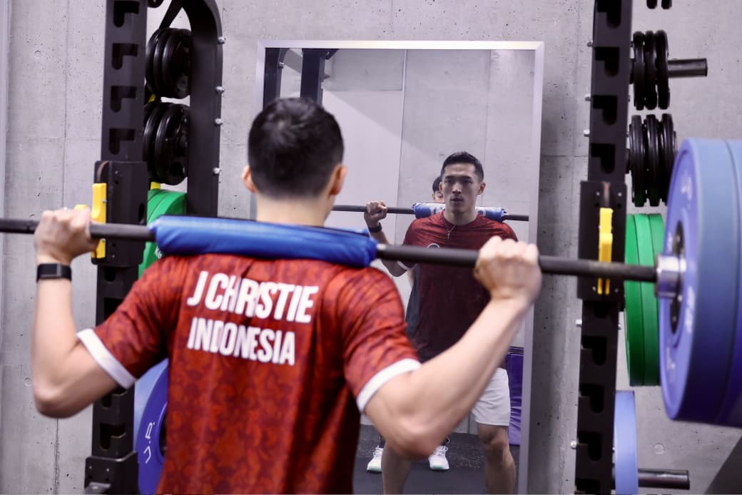 Tunggal putra Indonesia Jonatan Christie saat berlatih di NTT Central Training Center, Chofu, Tokyo, Jepang, Senin (14/9/2026).